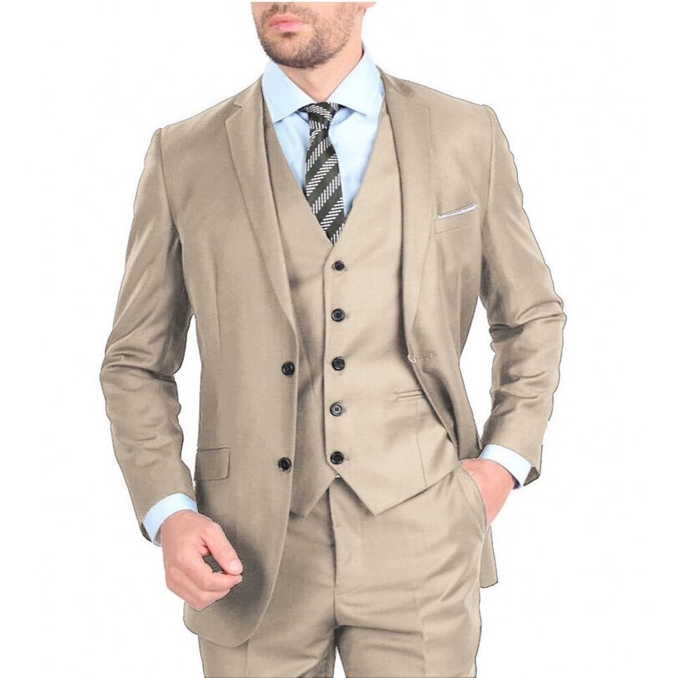 Navy Blue Male Tuxedo For Wedding Notched Lapel Two Buttons 3 Pieces Men Suit Groom Wear Tuxedo Blazer+Vest+Pants Costume Homme