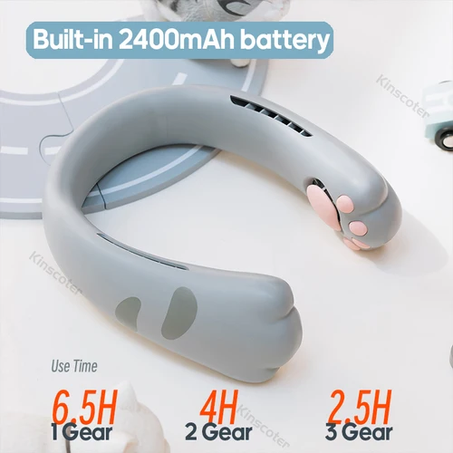 야외용 귀여운 목 선풍기, 휴대용 환풍기, 블레이드리스 냉각 음소거 팬, USB 충전식 웨어러블 넥밴드 팬, 2400mAh 4
