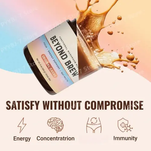Organic Mushroom Complex Powder with Acacia Gum Stevia Cacao for Sustained Focus Energy Immunity Prebiotics & Probiotics 168g - Image 2