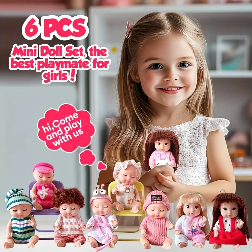 Kit giocattolo per bambole rinate da 6 pezzi, giocattolo per bambole principessa di simulazione, mini bambino che dorme carino con accessori per vestiti, regalo di compleanno per bambini
