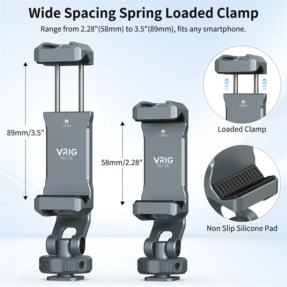 VRIG 금속 휴대폰 삼각대 마운트(콜드 슈 및 1/4-20 나사 360 포함) ° 회전식 스마트폰 홀더 삼각대 어댑터 (아이폰, 삼성용)