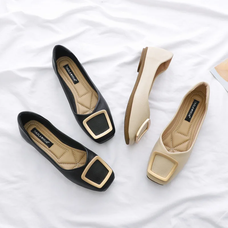 Plus Size 33-43 Women Flats Low Heel Pumps Office Lady Basic Loafer Shoes Buckle Chain Soft Soles Slip on Girls Fashion A68-7