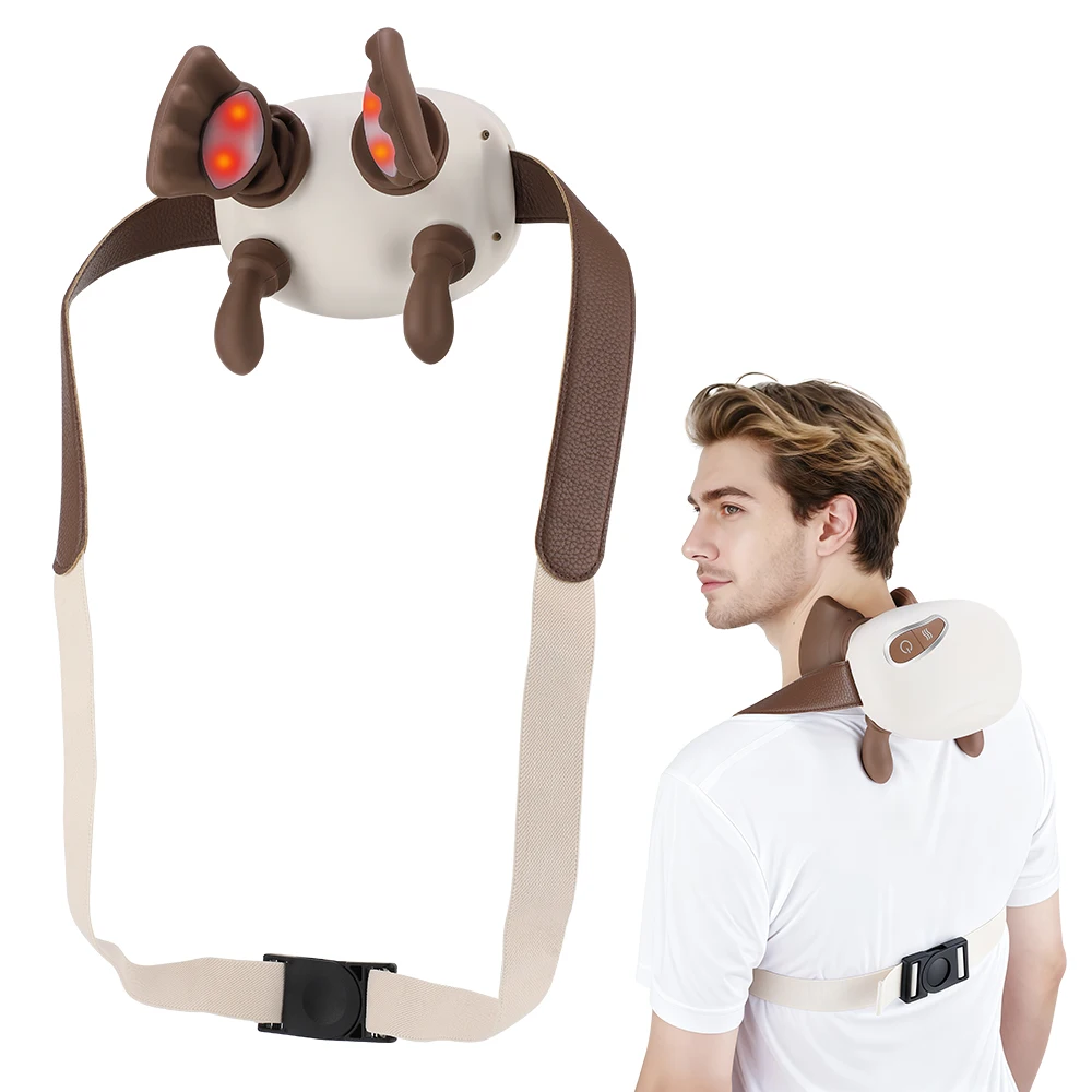 Electric Neck and Shoulder Massager Deep Tissue Shiatsu Back Cervical Massage Machine Bionic Heated Fatigue Relief Relax Muscle