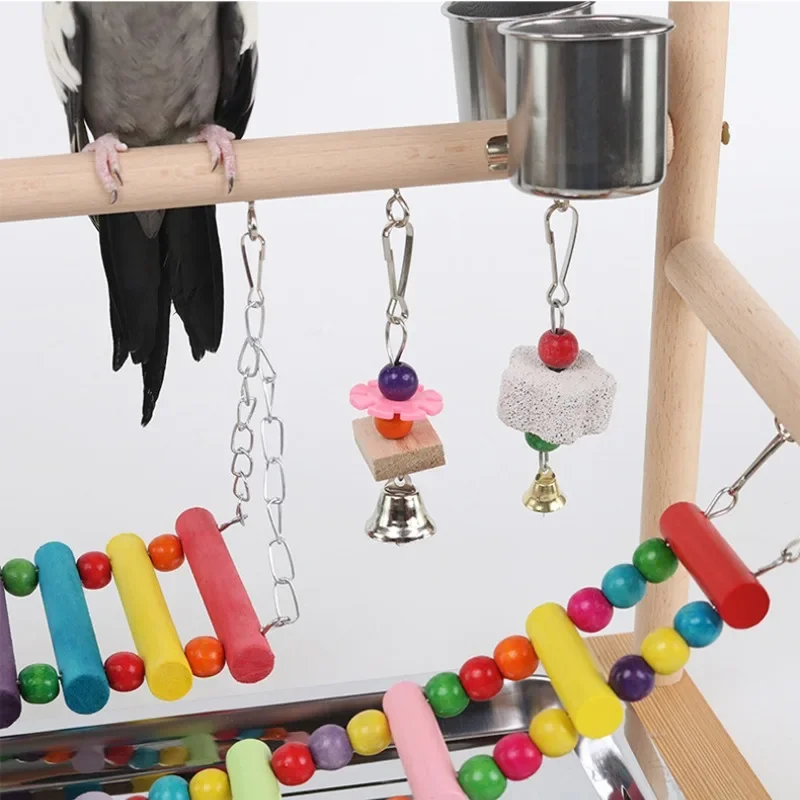 Wooden Parrot Stand Bird Playground Parrot Playstand Multi Toy Combination Interactive Training Frame Bird Shelf Standing Stick
