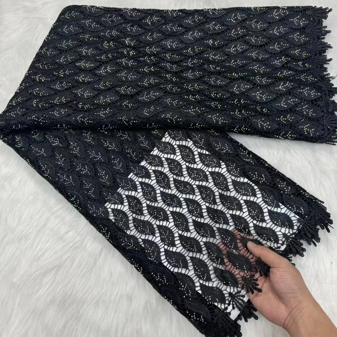 

Африканская нигерийская кружевная ткань с вышивкой, хлопок, шитье, ткани, реальное расстояние, водорастворимое, искусственное платье, тюль, 5 ярдов