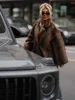 Women's Dark Brown Faux Fur Long Overcoat Single Breasted Fleece Long Trench Coat Winter Fluffy Plush Warm New Thicken Outerwear 4