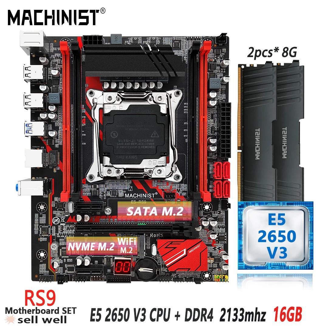 

MACHINIST RS9 X99 Motherboard Set LGA 2011-3 Kit Xeon E5 2650 V3 CPU Processor 16GB(2*8GB) DDR4 ECC RAM Memory Nvme SSD M.2 Sata