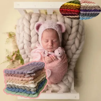 Neonato 100 giorni Sfondo fotografico per bambini Coperta in lana merino lavorata a maglia Treccia Prop per fotografia in posa Basket Stuffer