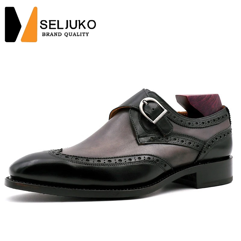New Handmade Leather Shoes Factory Direct Sale Head Layer Cowhide Pure Brogue Business Formal Leather Sole Men's Shoes