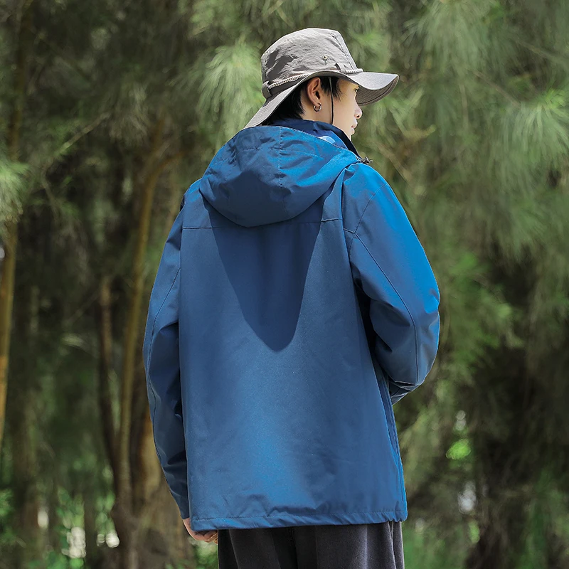 Hooded Patchwork Outdoor Fleece Jacket Men Winter Couple Two-Piece Detachable Jacket Waterproof Windproof Mountaineering Coat