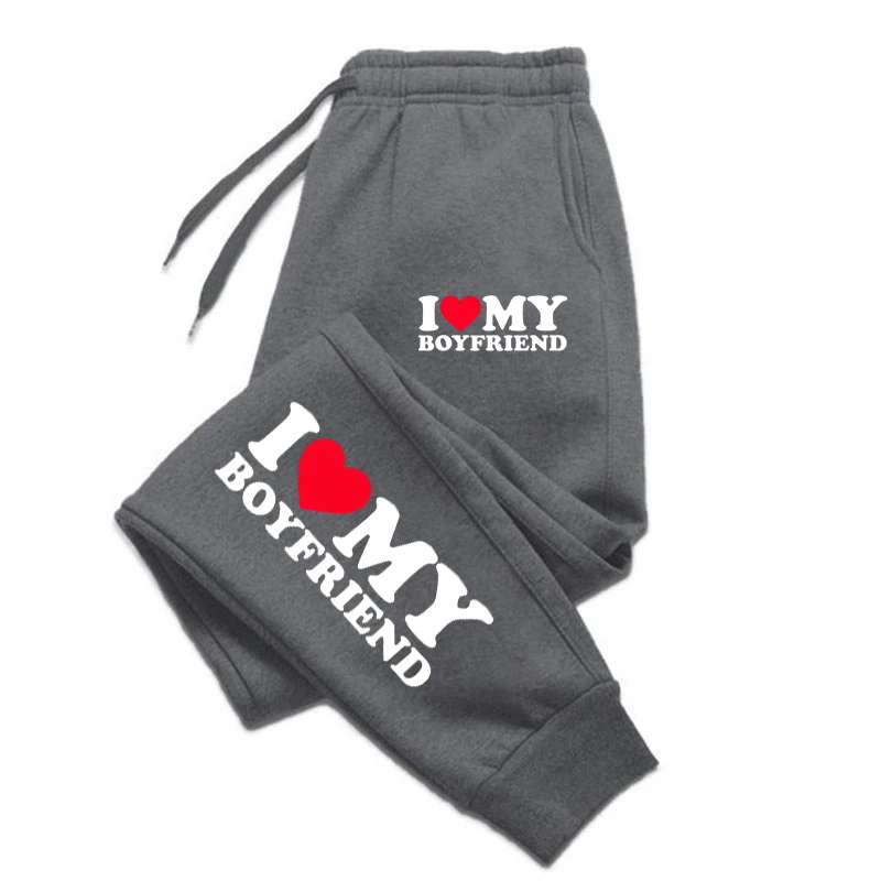 Autumn Woman Man Couple Sweatpants I Love My Boyfriend Print Tracksuit Loose Casual Warm Pants Pocket Drawstring Sportswear 3