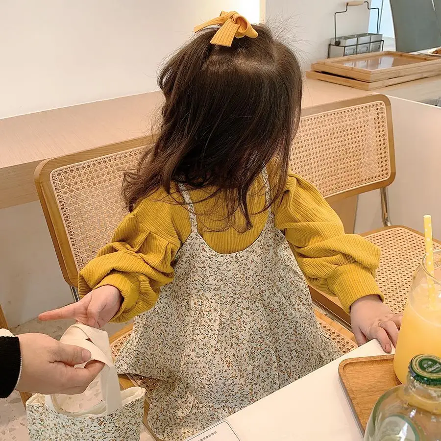 

Платье для девочки, костюм 2022, Модное Новое Стильное платье для девочки, весенне-осенняя одежда, детский цветочный сарафан, костюм из двух предметов, Топ с длинным рукавом