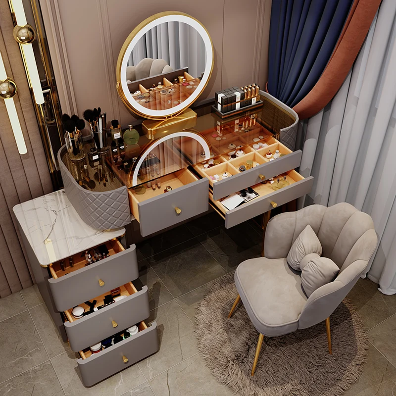 

Makeup Vanity Dresser Mobile Bedroom Desk Bed Standing Sets Cabinet White Storage Dresser Mirror Vestidores Luxury Furniture