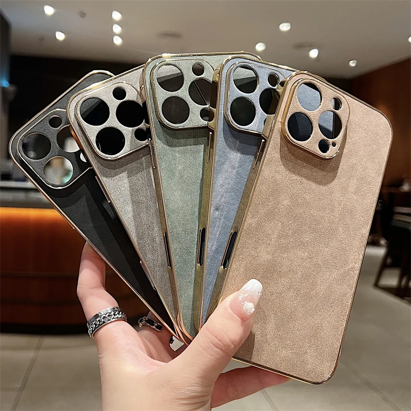 Luxury Sheepskin Leather Texture Phone Case with Electroplated Frame - Shockproof Design