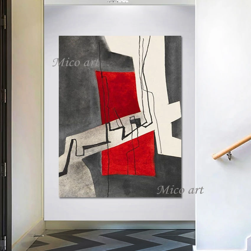 

White Red Gray Acrylic Modern Wall Paintings Abstract Art Linen Canvas Picture Latest Arrival Unframed Contemporary Decoration