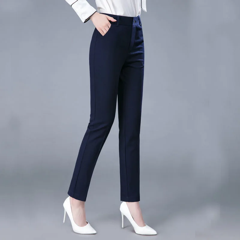 Women New Formal Pencil Ankle-length Pants For High Waist OL Sweatpants Classic Pantalones Straight Chic Trousers Slim Spodnie