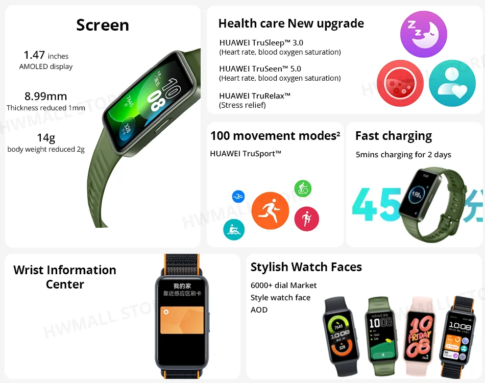 Das ist ein Fachgeschäft! Huawei Band Smartband Blood AMOLED Oxygen eBay NFC 8 Bracelet | 1.47\