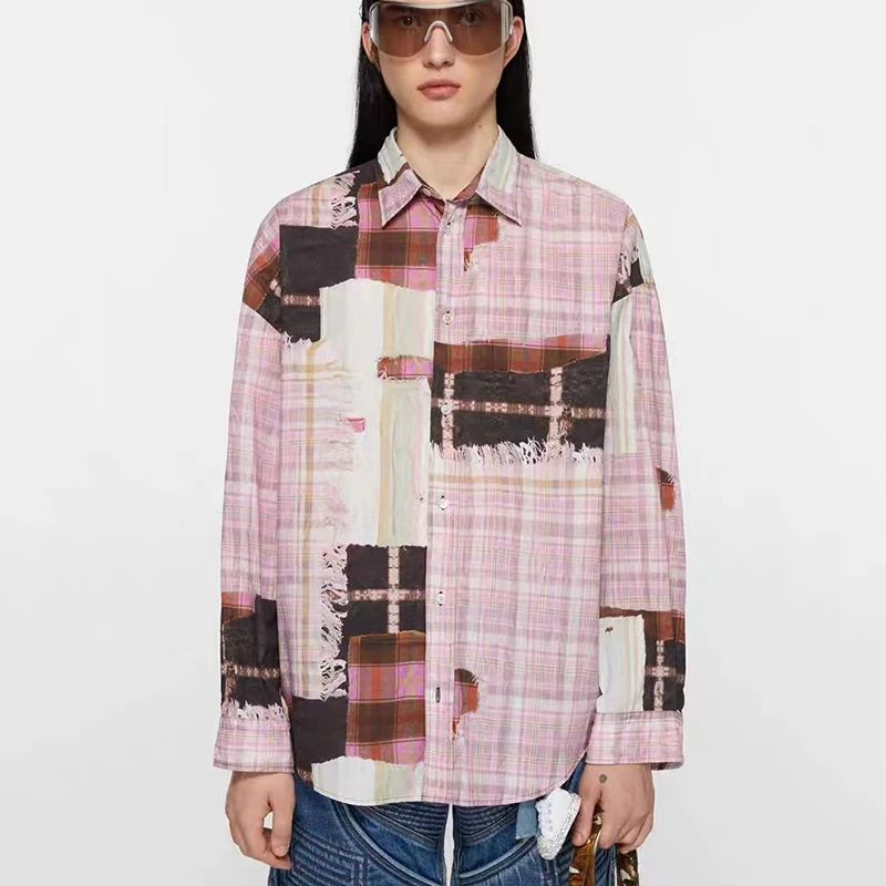 

2024 Spring New Cotton Loose Women's Casual Shirt Letters Embroidery Printed Tops High-quality color clashing versatile shirt