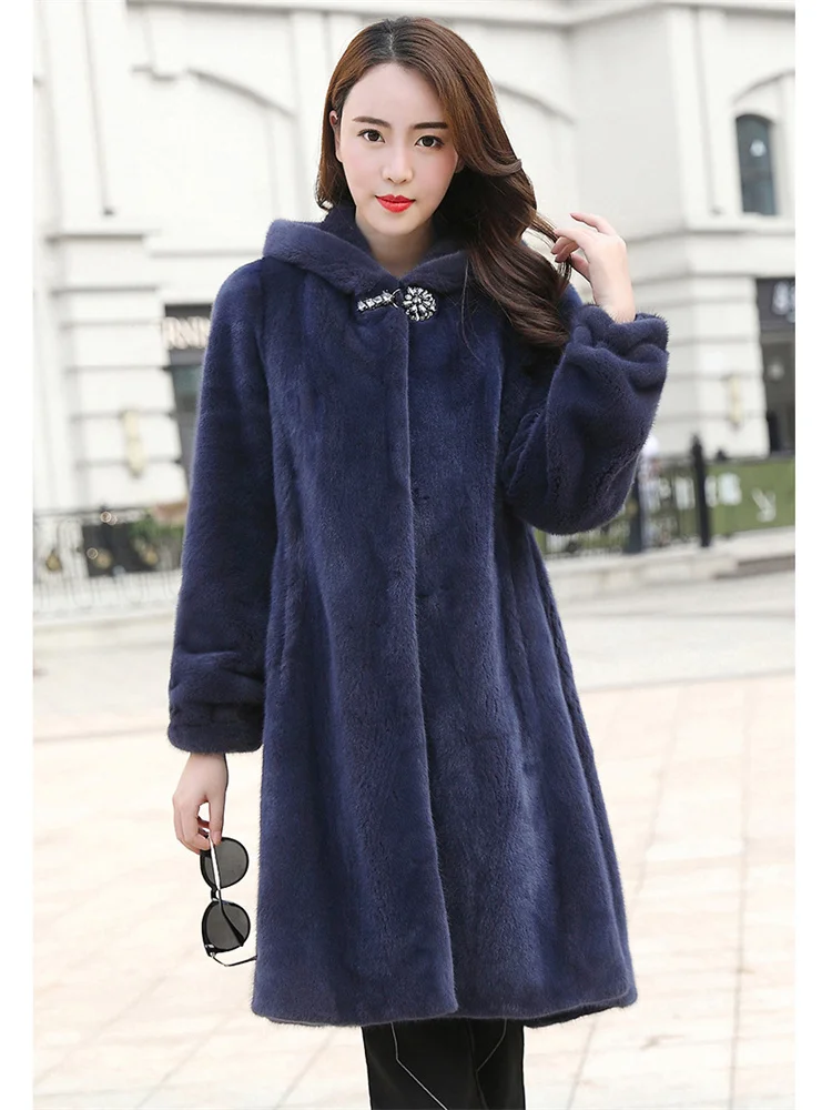 

Winter Coat Women 2023 New Fashion Temperament Light Luxury High Quality Faux Mink Fur Jacket Hooded Warmth Clothing