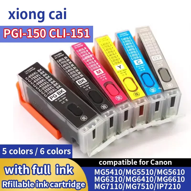 NEW 5Color 6Color PGI-150 CLI-151 Refillable Ink Cartridge compatible for Canon PIXMA MG6310 MG7110 MG7510 iP8710 Ix6810 Printer