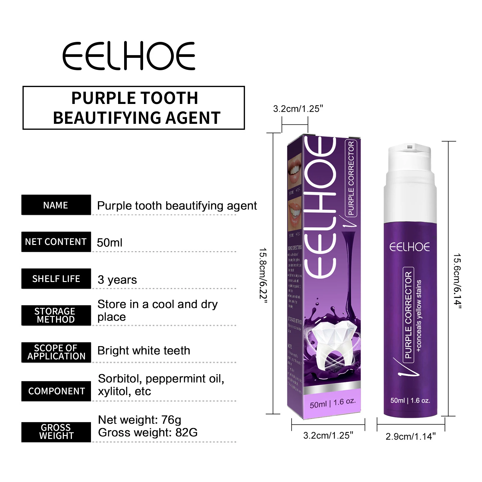 Tooth Whitening Toothpaste Stain Removal Reduce Yellowing Teeth Color Corrector Cleansing Toothpaste Fresh Oral Care 50ml_voghion.com