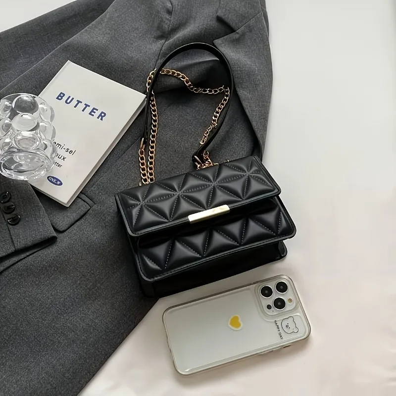 Fashion Chain Women'S Shoulder Bag, Chic Small Square Bag for Women, Luxury Quilted Handbag for Daily Travel, Shopping, Parties.