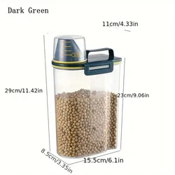 Airtight Waterproof Pet Food Storage Dispenser with Measuring Cup Handle (4.41LB Dark Green)