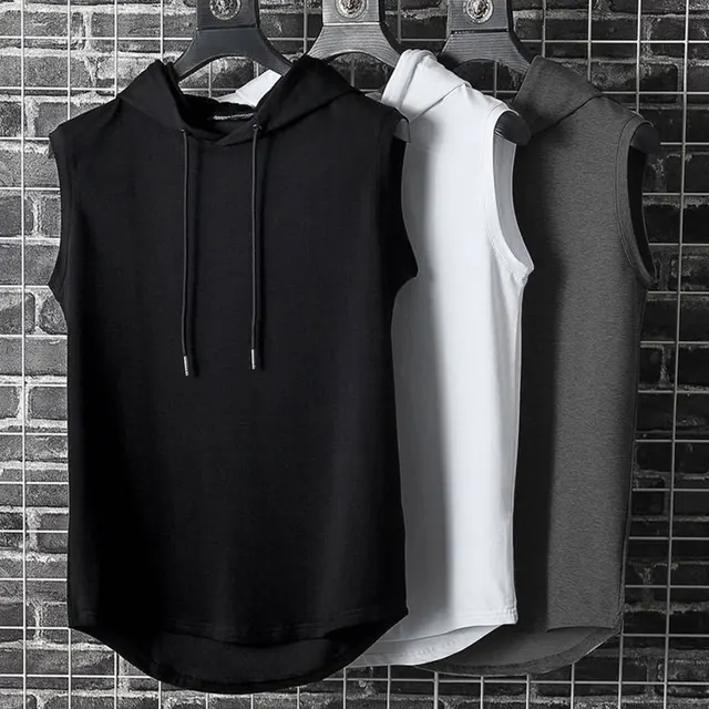 Plus Size Summer Men Clothing Tank Tops Sweatshirt Sleeveless Tops Hoodie Vest Workout Fitness Mens T Shirt Workout Hip Hop Vest 1