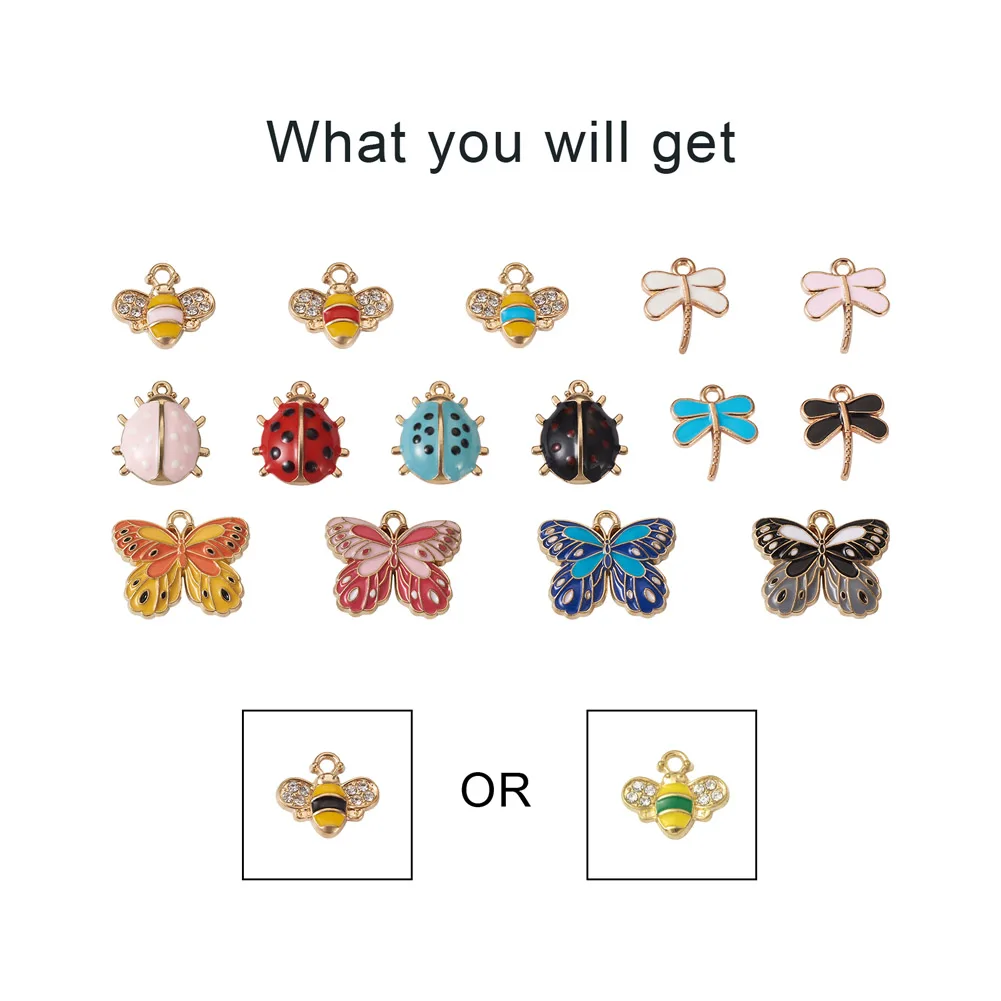 64Pcs Alloy Enamel Charms Spring Butterfly Ladybird Dragonfly Enamel Pendants for Necklace Earrings Summer Jewelry Accessories