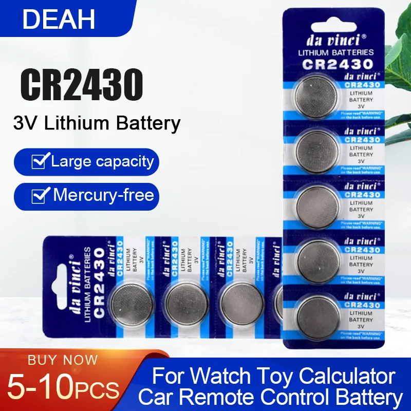 Batería de botón CR2430 de 3V, pilas electrónicas de litio, DL2430, BR2430,  ECR2430, KL2430, EE6229, reloj