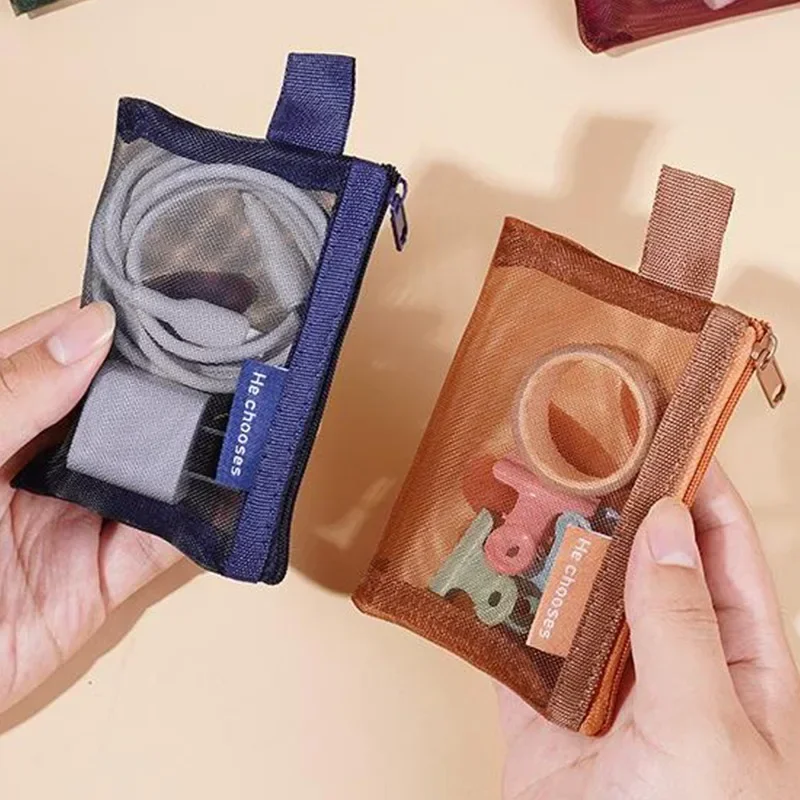 Portable Mini Coin Purse Bags Nylon Mesh Storage Bag for Money Key Lipstick Earphone Data Cable ID Card Credit Holder Wholesale 6