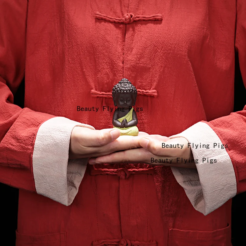 Purple clay tea pet cute little monk home decoration creative character succulent basin decoration Tea set accessories