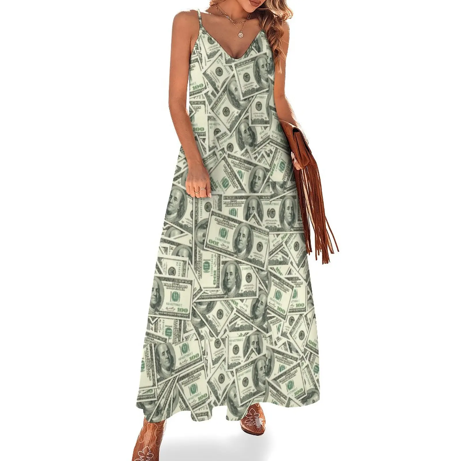 

100 US Dollars, American Dollar Bill Gift Sleeveless Dress sexy short dresses daring summer women's suit