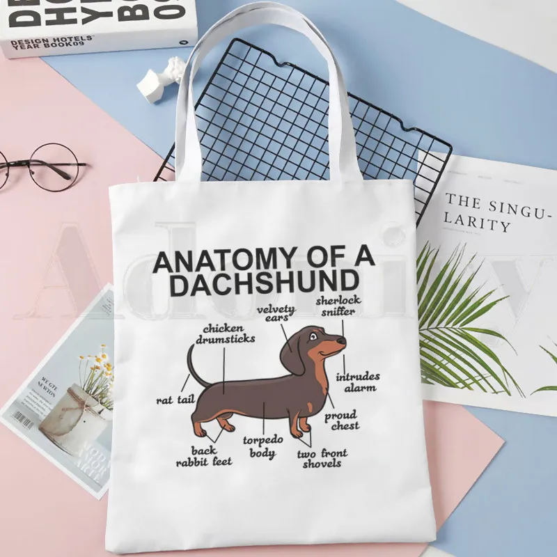 

Anatomy Life Is Better With A Dachshund Funny Handbags Shoulder Bags Casual Shopping Girls Handbag Women Elegant Canvas Bag