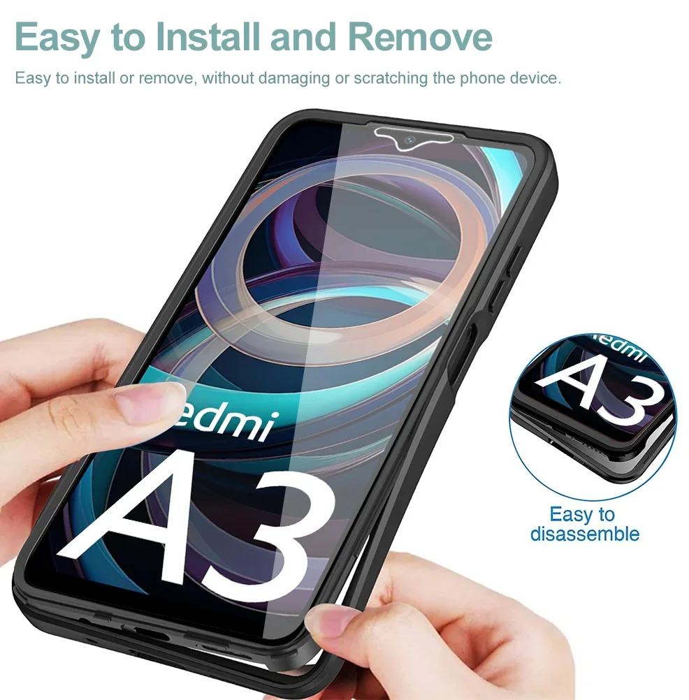 Phone Case 360&deg; Full Body Case for Xiaomi Redmi A3 Screen Protection Film Luxury Silicone Protection Hard Phone Cover