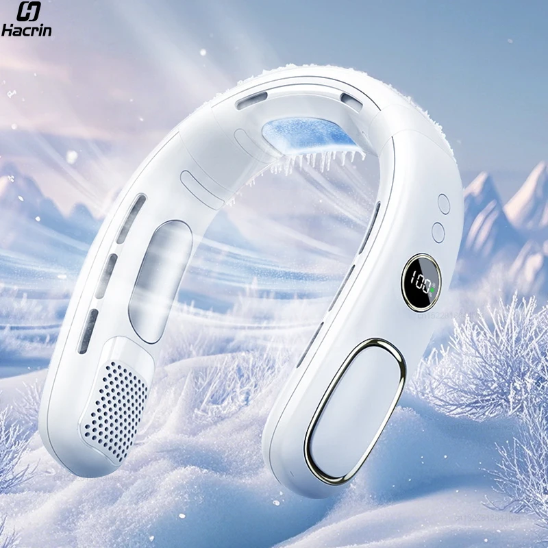 พัดลมคล้องคอแบบพกพา Mini Neck Cooler พัดลมแขวนคอไร้ใบพัด 4000mAh USB ชาร์จพัดลมระบายความร้อนน้ําแข็งพร้อมจอแสดงผลดิจิตอล LED 1