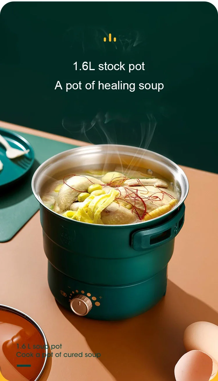 Description Picture 6 of item110V/220V Travel Rice Cooker Portable Split Frying Pan Electric Stew Soup Pot Boiler Cooking Skillet Mini Hotpot Food Steamer