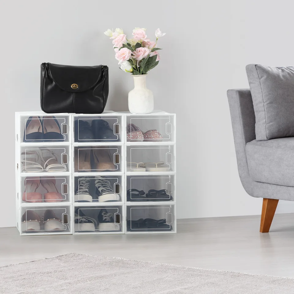 12 Pack Transparent Shoe Box Organizers Set