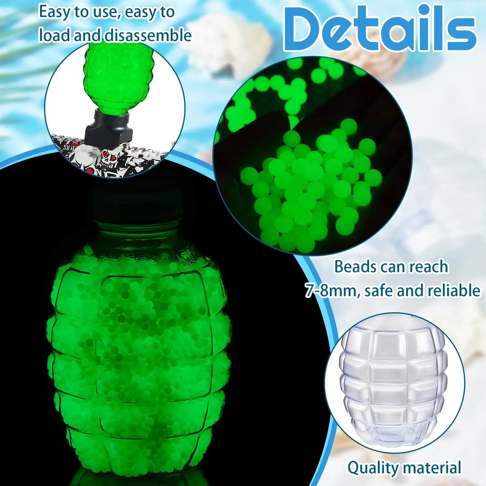 Gel Ball Accessories Gel Ball Parts Tool Gel Balls Beads Pineapple Bottle Bottle Holder 7-8mm for Splatter Toy Blasters Outdoor Game