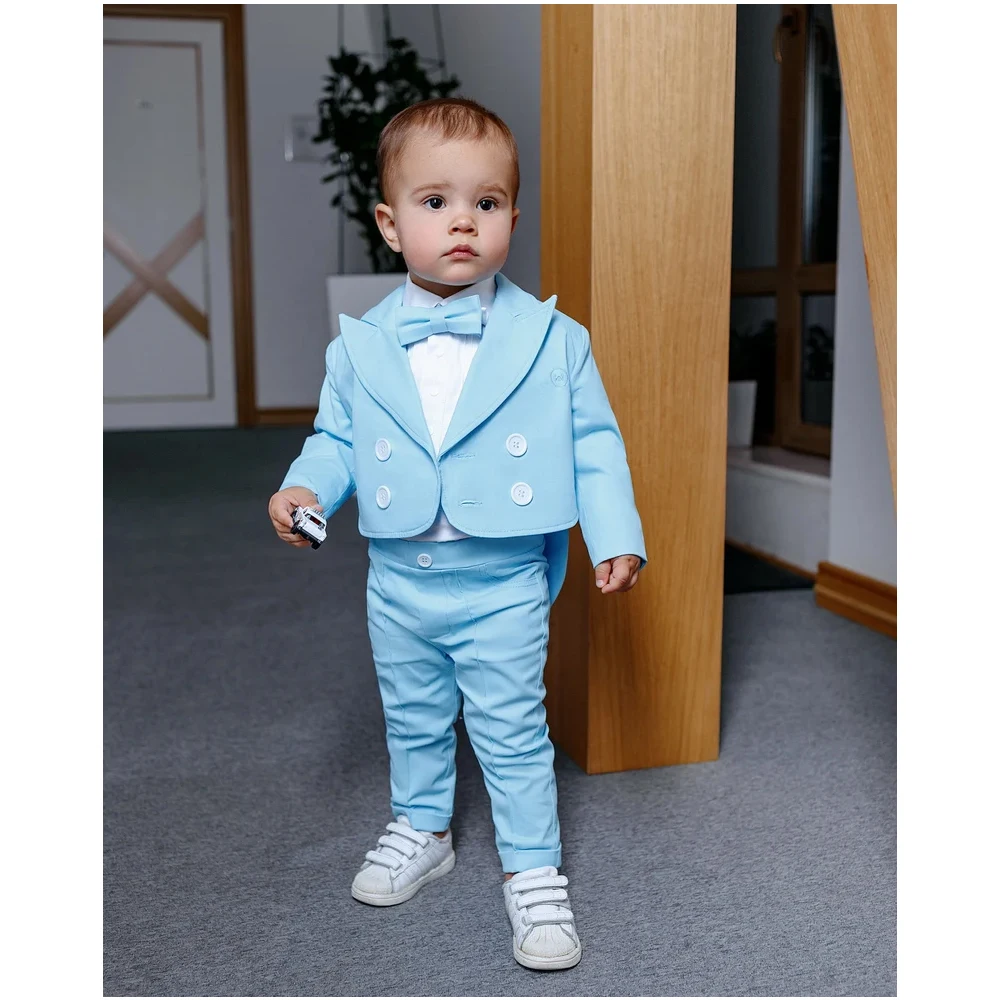 

Boy's 2 Piece Suit Tailcoat Blazer Pants Blue Tuxedo Jacket fot Wedding Party Ring Bearer Kids Formal Outfit Clothes 3-16 Years