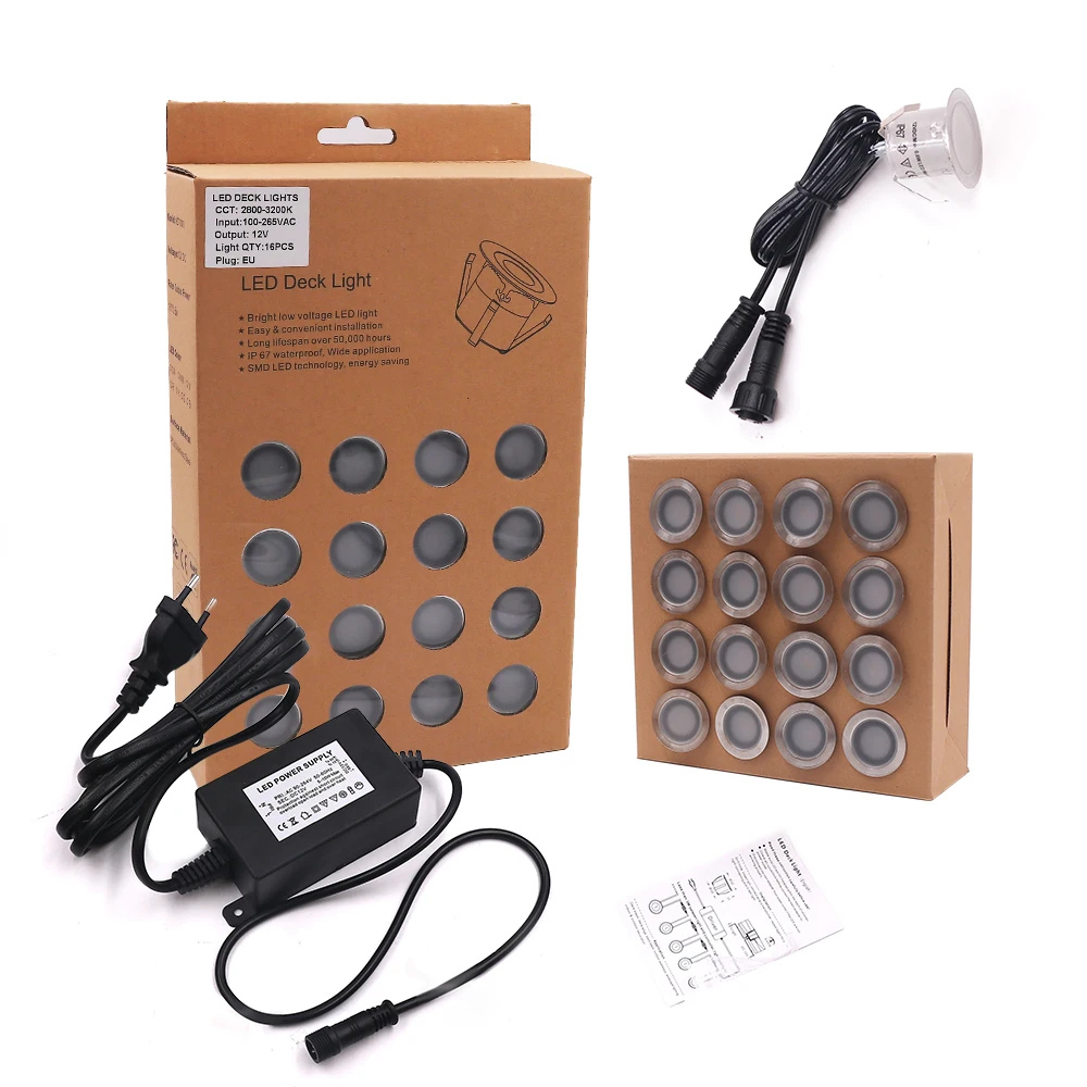 Description Picture 6 of item10PCS 32mm LED Deck Lights SMD2835 EU/US/UK/AU Plug IP67 Waterproof Underground Lamp Kit Stair Garden Floor Lights DC12V