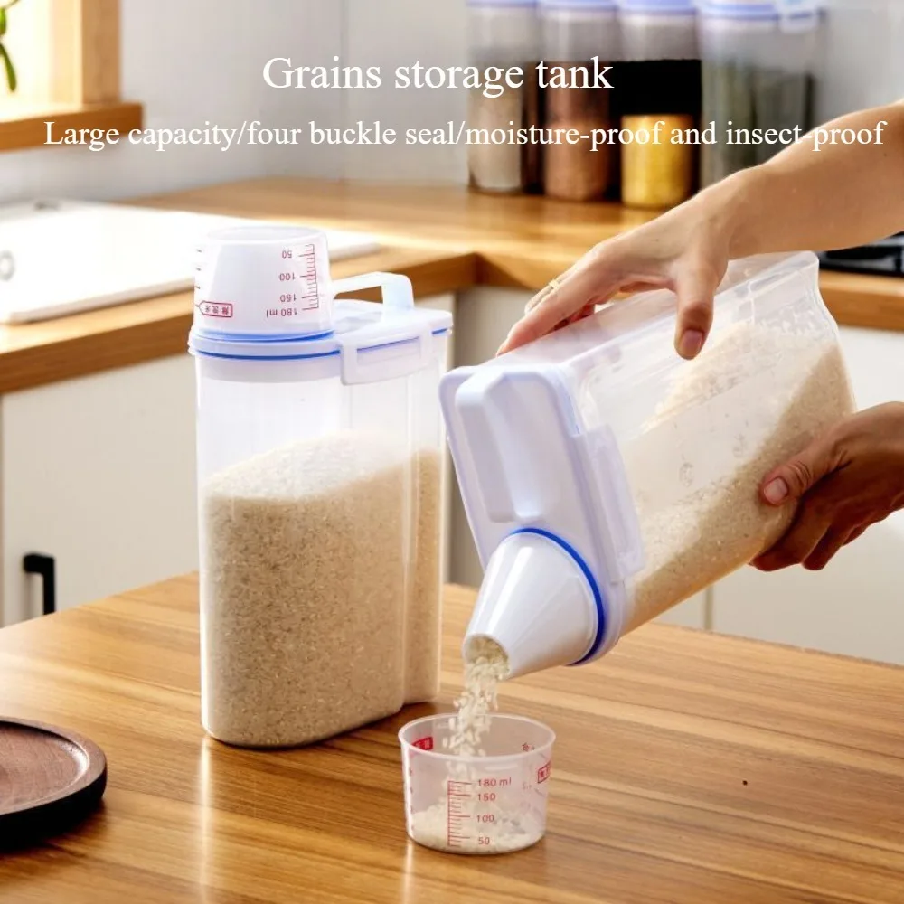 Food storage canister 1pc Rice and grains storage canister with measuring cup Kitchen moisture-proof insect-proof dust-proof sealed canister