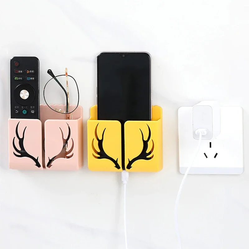 Convenient Wall Mounted Compartment Remote Control Storage Box Mobile Phone Charging Stand Office Supplies Storage Box