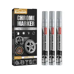 Set of 3 Chrome Finish Permanent Marker Pens for Tires and Metal Surfaces (Silver)