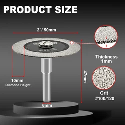 Diamond Mini Saw Glass Cutting Disc Set for Tile and Glass Cutting - 3-Piece Collection (30/40/50mm) (1pc 50mm with Shank)