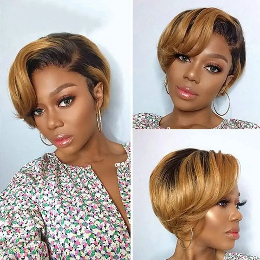Pixie Cut Lace Front Wigs Human Hair OT27 Color 13x4x1 Lace Front Wigs Human Hair Short Bob Straight