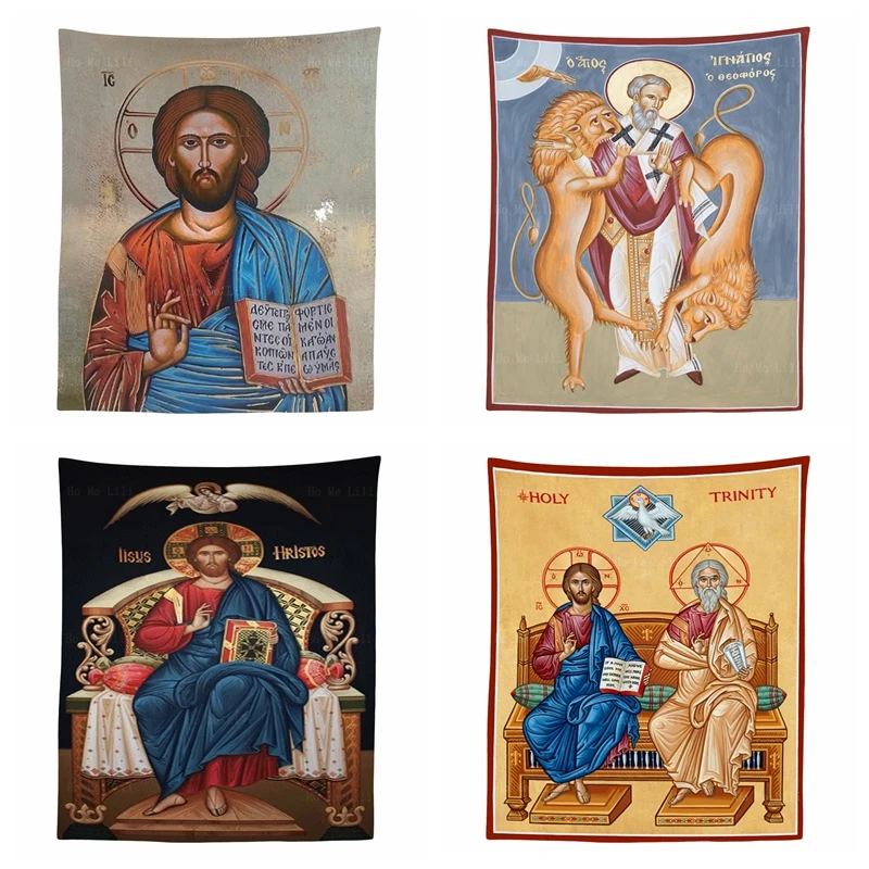 God The Father Jesus Christ Enthroned Saint Ignatius Theoforos Pantocrator Icon Tapestry By Ho Me Lili For Livingroom Home Decor