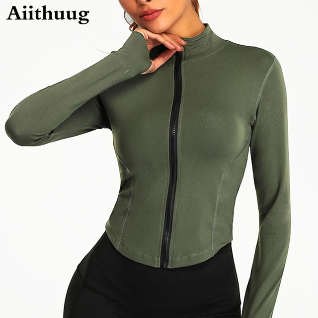 Aiithuug Women Full Zip-up Yoga Top Workout Running Jackets with