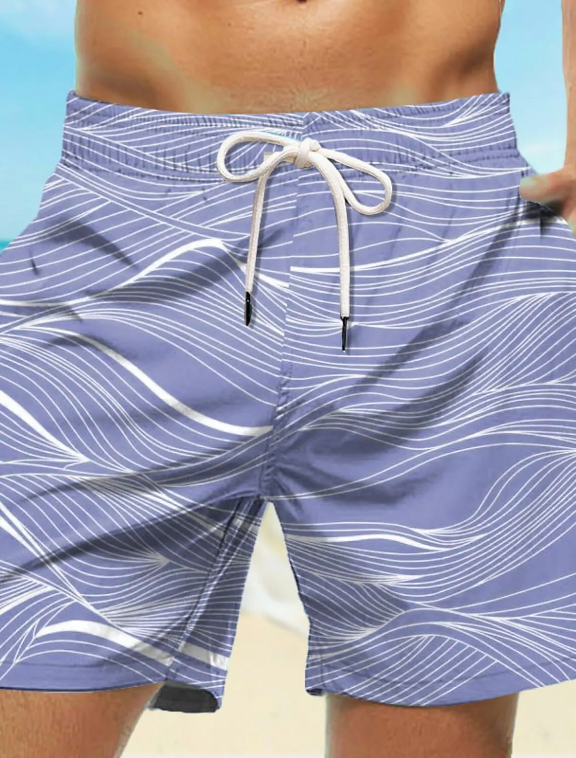 새로운 남성 보드 짧은 수영 반바지 수영 트렁크 Drawstring 파도 그래픽 인쇄 빠른 건조 캐주얼 휴가 하와이 반바지