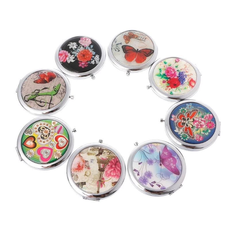 

Portable Hand Mini Pocket Makeup Mirrors Double Folded-Side Vintage for Gift